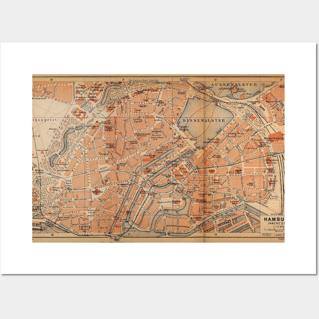 Vintage Map of Hamburg Germany (1910) Wall Art by Bravuramedia